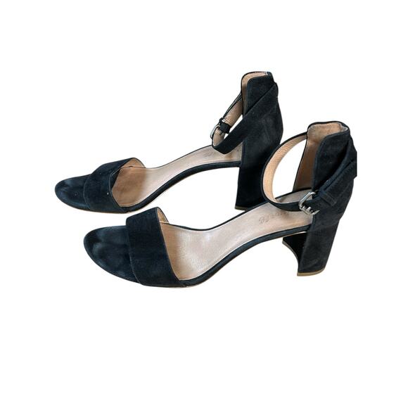 Madewell Regina‎ Ankle-Strap Sandal Black Suede Block Heel Buckle Size US 9 - Picture 1 of 9